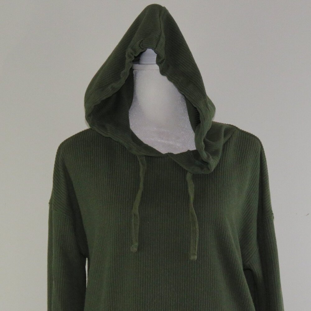 Time & Tru Women's Hunter Green Long-Sleeve Ribbed Hoodie Size M 8-10 (C1300)